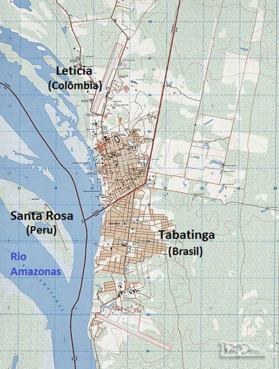 A fronteira tríplice entre Brasil (Tabatinga), Peru (Santa Rosa) e a famosa Leticia (Colômbia), na amazônia. Foi por aí que voltamos ao Brasil na viagem de 1990, vindos de barco de Iquitos, na amazônia peruana